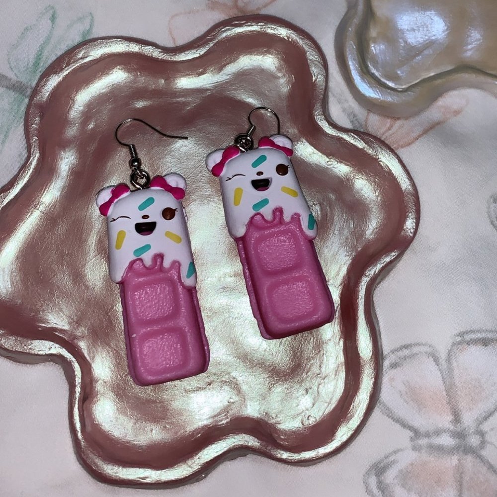pink num nom treat earrings